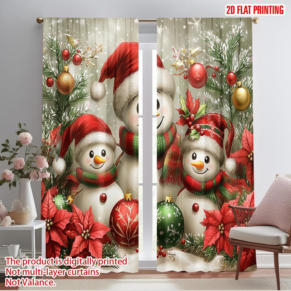 

2 шт., 2D плоская печать Современные шторы Праздничная семья снеговиков Празднование (3) Универсальный полиэстер (без удилища) 52.50×116.00 CM 2pcs