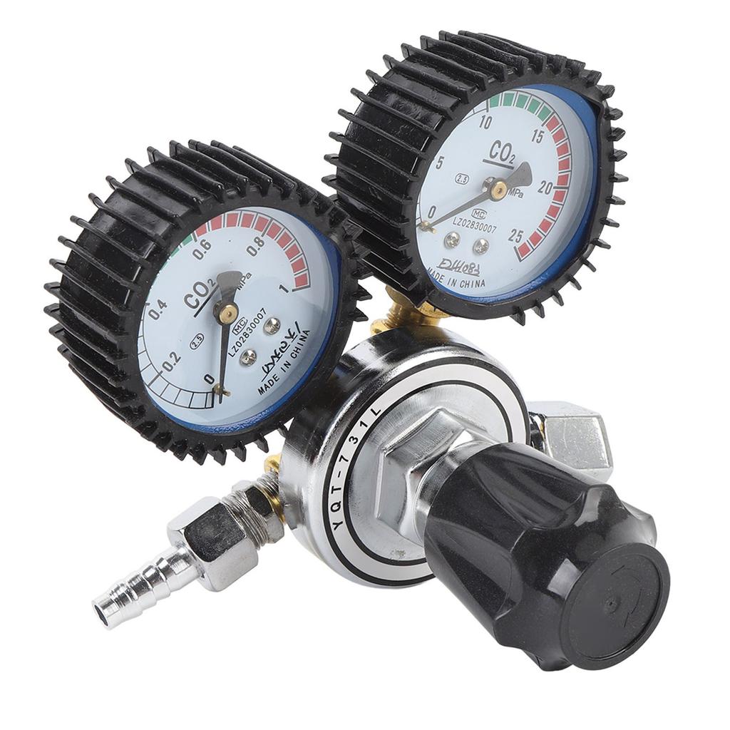 CO2 Regulator 2 Gauges Double Stage Precise Control Metal Construction M16x1.5 G5 8in 14 Out for CO2 Tank Pressure