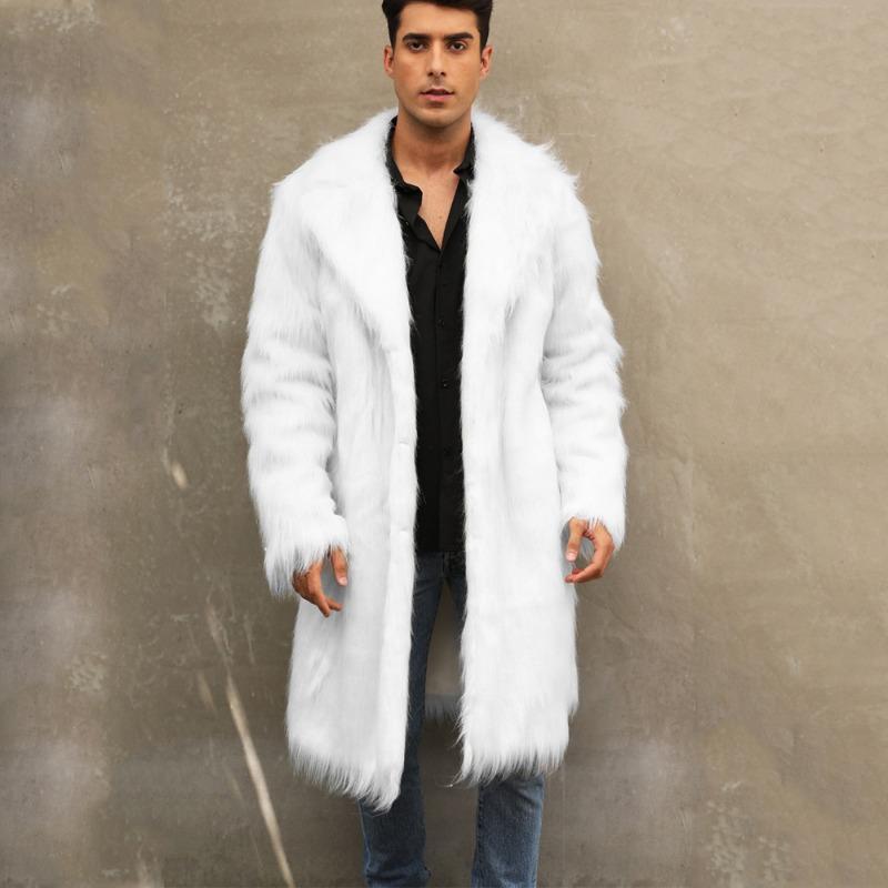 Cappotto Lungo Oversize alla Moda da Uomo Invernale in Morbido Ecopelliccia con Collo a Revers Caldo