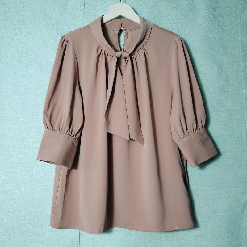 Export Tail Goods Ribbon Half Sleeve Shirt Women's Professional Commute Shirt Easiest for Match Stylish Bottoming Shirt Office Lady Style