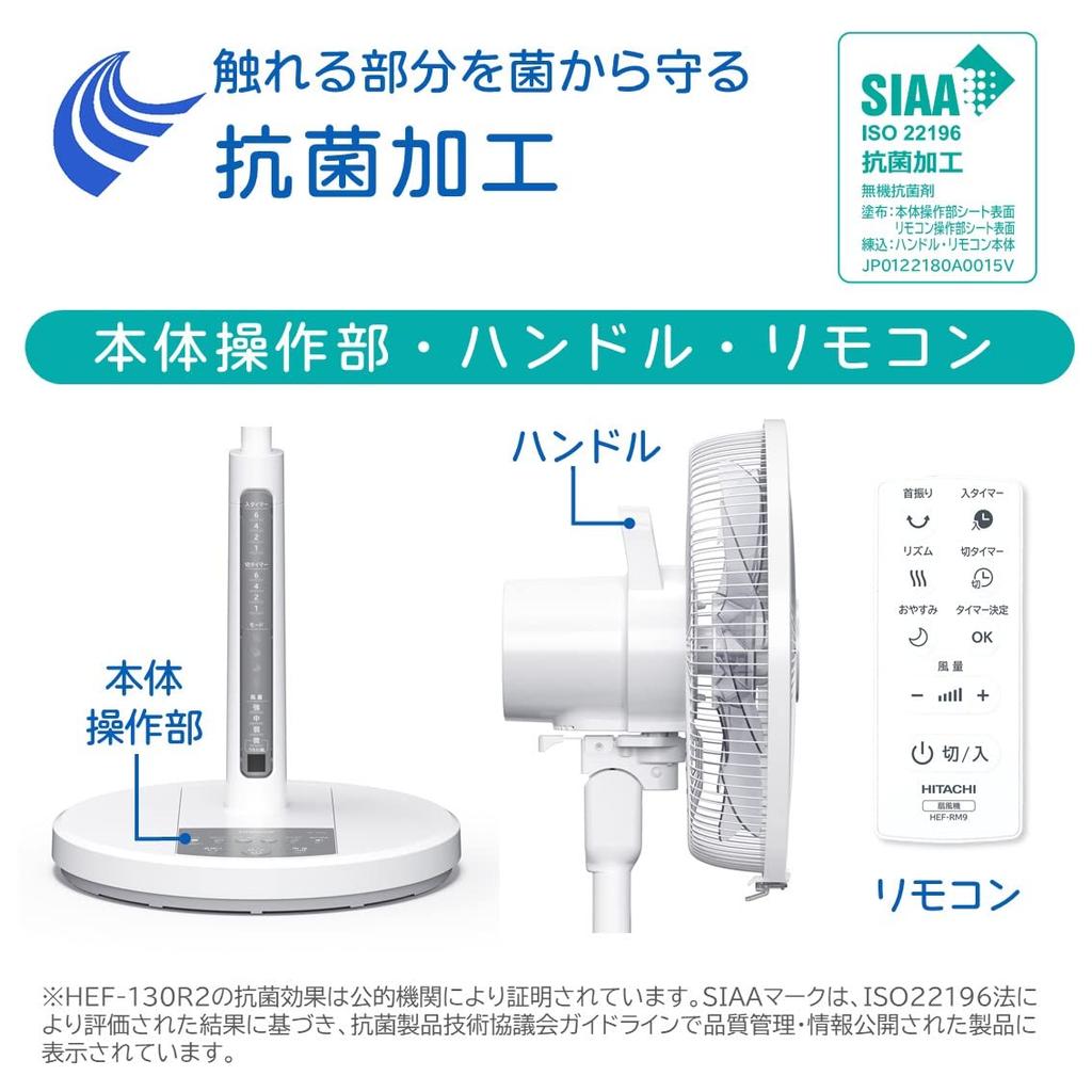 Hitachi Living Room AC 4 Wind Speed 8 Fan Timer Remote Antibacterial Fan, Motor, Levels, Blades, Style, Swing, Function, Control, Treatment, HEF-130R2