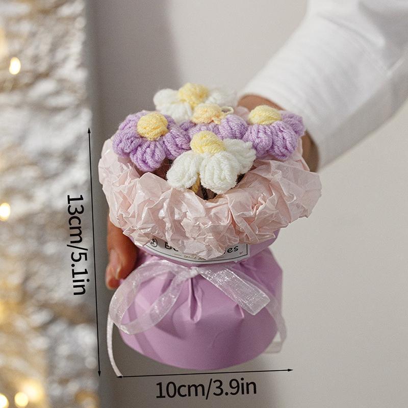 Crochet Puffs Rose Bouquet Finished Product Handmade Artificial Flower Decorations Valentine Mother Day Festival Souvenirs Gifts
