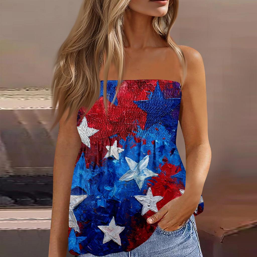 Summer Tube Tops For Women,Cute Sexy Off Shoulder Print Sleeveless T-Shirt
