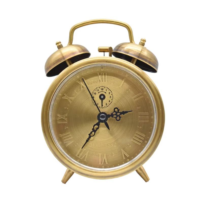 Relógio despertador retrô em forma de ferradura de cobre puro, relógio de cabeceira mecânico clássico, peça de decoração nostálgica para casa