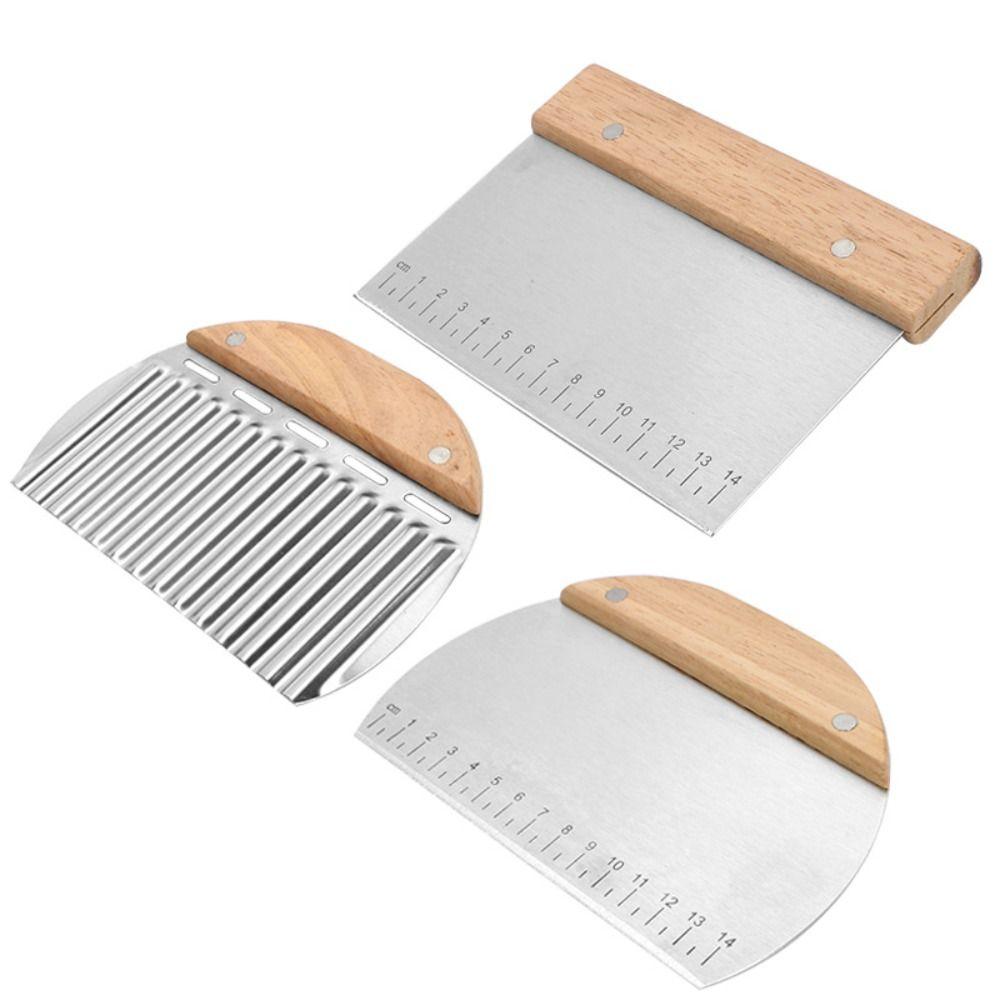 Oak Handle Pastry Dough Cutter Stainless Steel Pizza Pies Cutter Spicy Potatoes Cutter Flour Bread