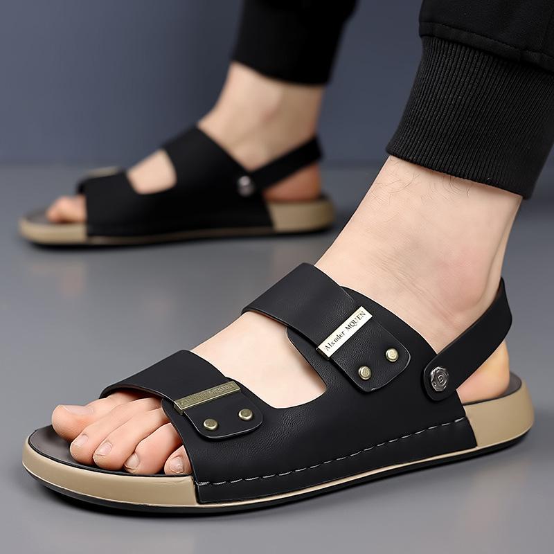 Fashion Summer New Designer Leather Sandals for Men Solid Color Fashion Casual Dual-use Slippers Male Outwear Beach Shoes Man