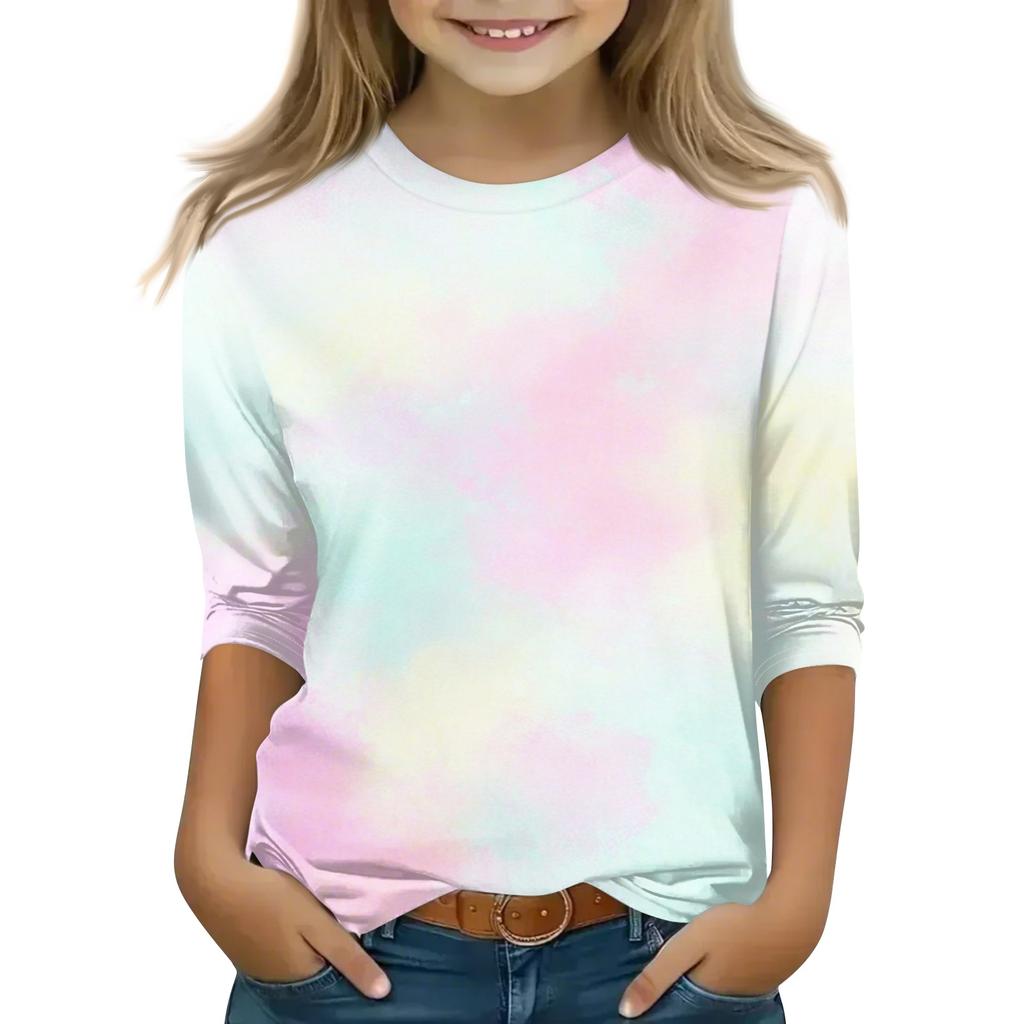 Kid's Round Neck Cute Flower Day Print Lightweight Spring/Summer Top