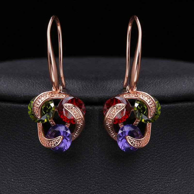 Colorful Cubic Zirconia Long Drop Earrings, Luxury Geometric Crystal Earrings, Elegant Evening Party Jewelry Gift