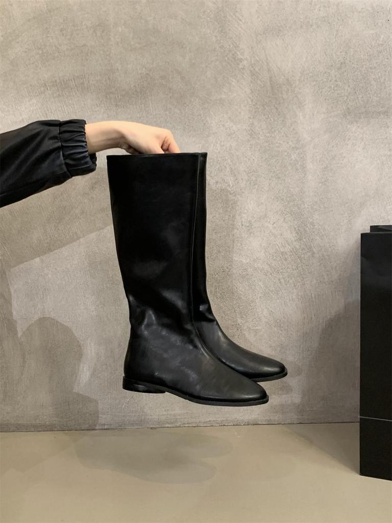 Soft Leather British Style 2025 Knight Boots Round Head Thick Low Heel Autumn and Winter Thin Boots But Knee Versatile Fashion Women's Boots