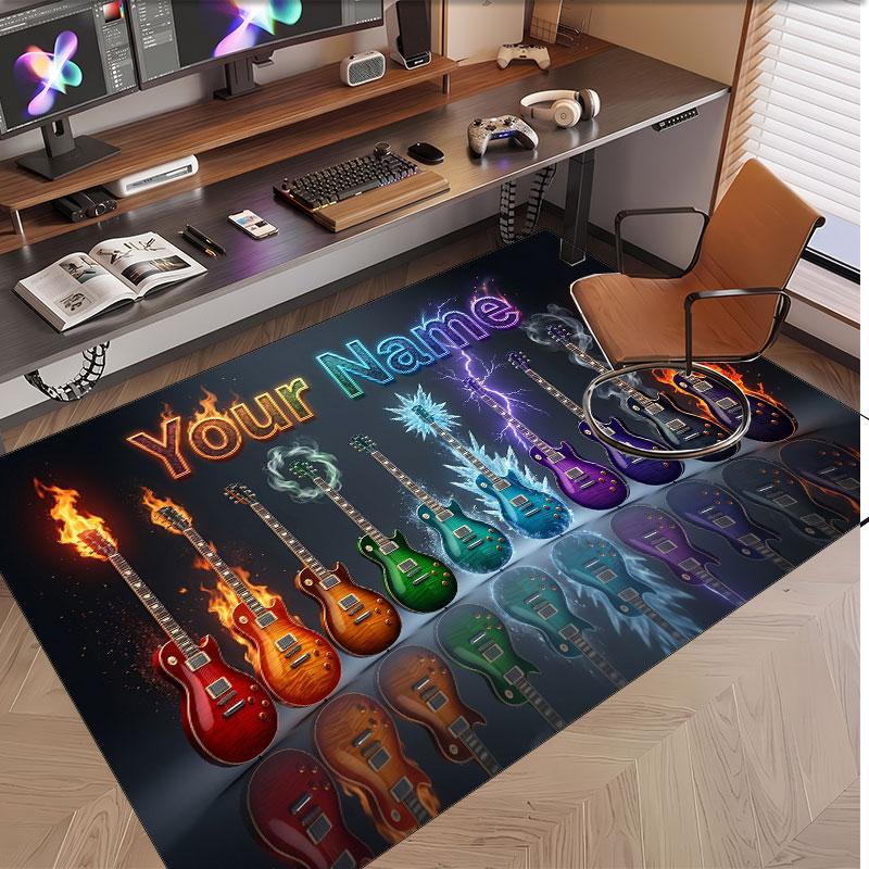 Alfombra de Terciopelo de Cristal Suave con Tema de Guitarra Musical Impresión de Nombre y Texto Personalizados Alfombra de Piso Antideslizante para Dormitorio Sala de Estar