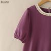 ZANZEA Damen Patchwork Rundhals Locker Sommer Lässig Kurzarm Bluse