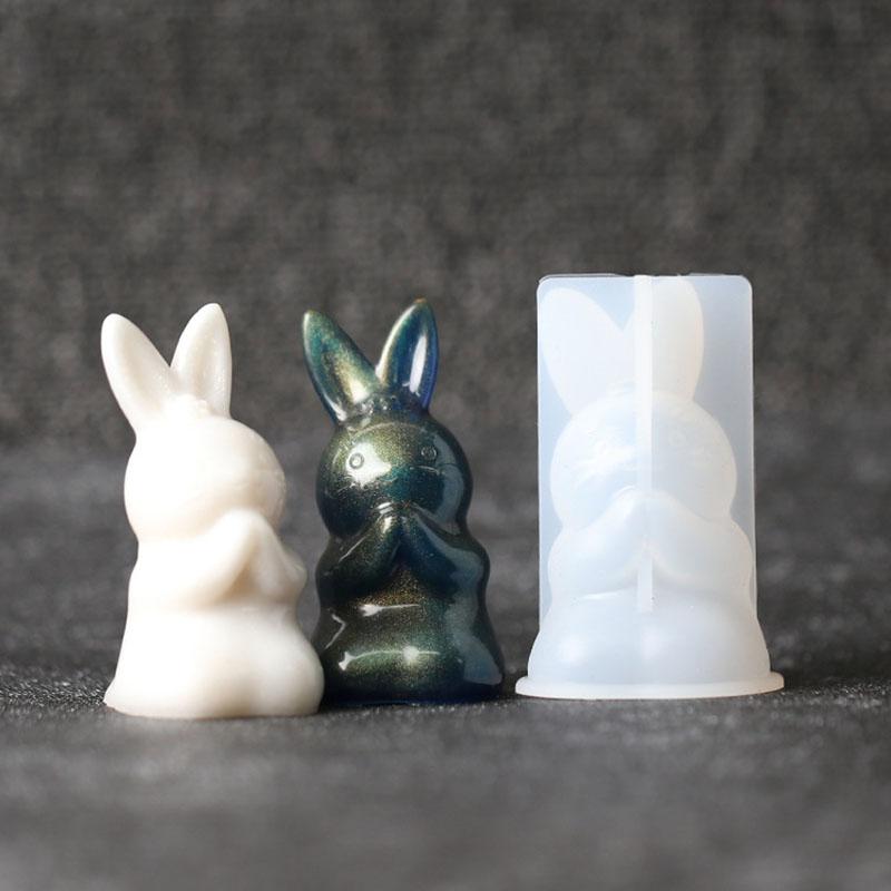Seifenformen Osterhase Epoxidform Kaninchenform 3D-Nähte Kaninchenform Cartoon Schaukeltisch Spiegel Silikonform Wachsmodell
