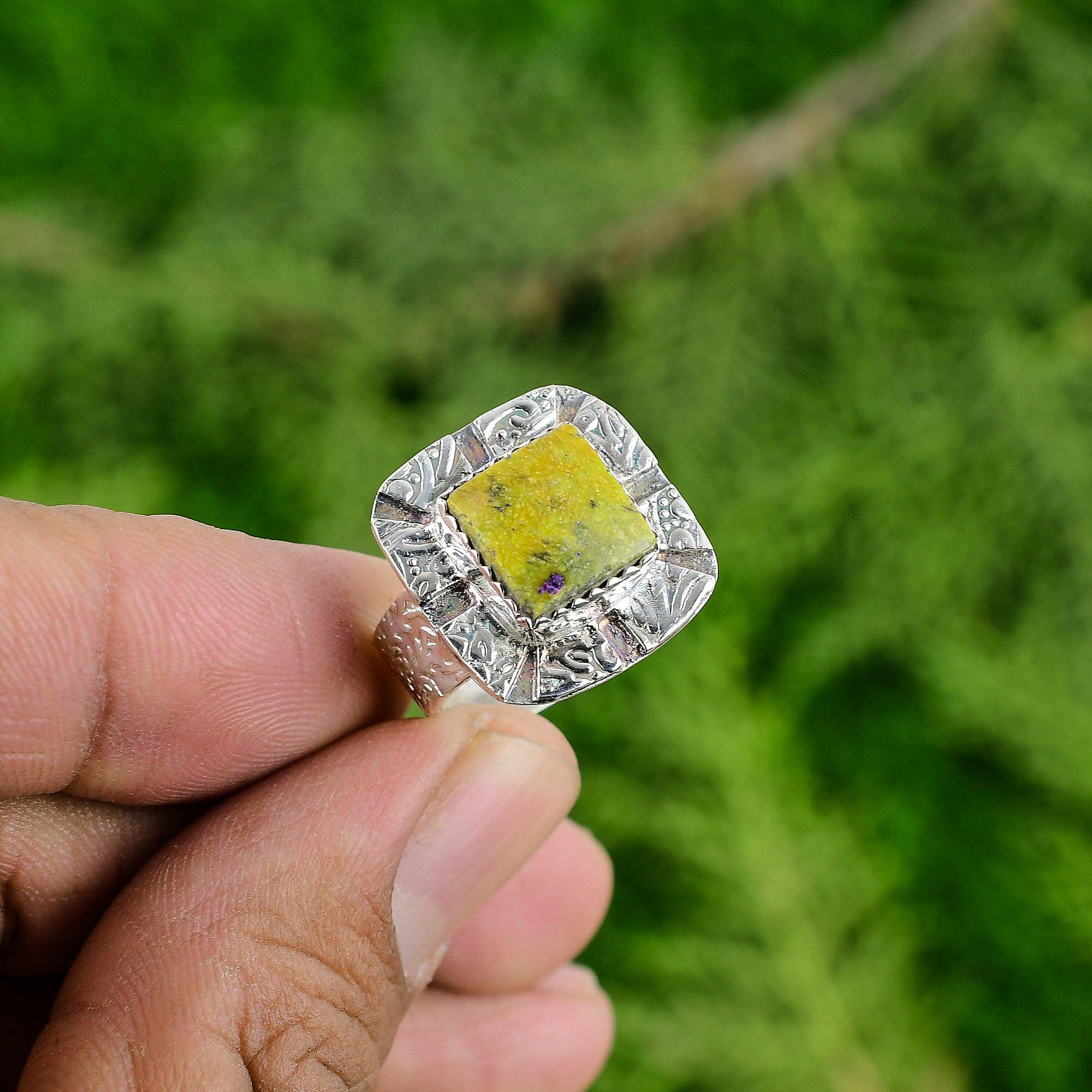 

Womens day Deal 925 Silver Cushion Stichtite Gemstone Statement New Ring Jewelry Adjustable