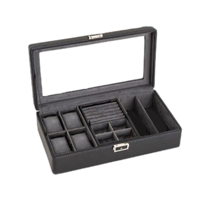 Elegante Uhrenaufbewahrungsbox mit stilvollen Fächern, Mikrofaser-Auskleidung und abschließbarem Deckel für eine sichere Präsentationslösung