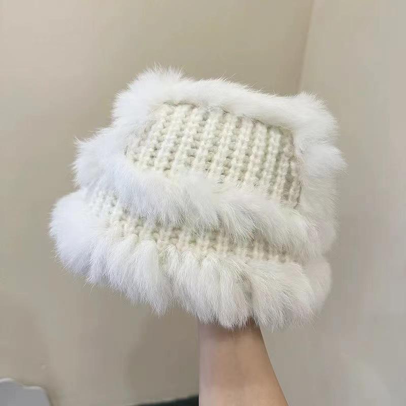 Rabbit hair knitted hat children's autumn and winter new big head circumference ear protector wool hat loose thickened warm fisherman basin hat tide
