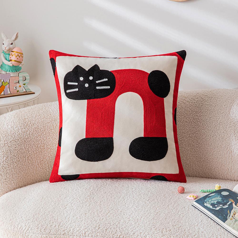 Cute Cartoon Embroidered Pillowcase Living Room Sofa Children's Room Bedside Cushion Pillow Animal Cat Pillow