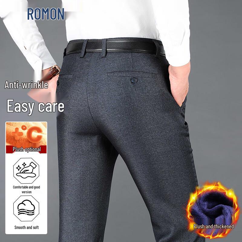 ROMON Men's Autumn/Winter Thick Casual Business Trousers