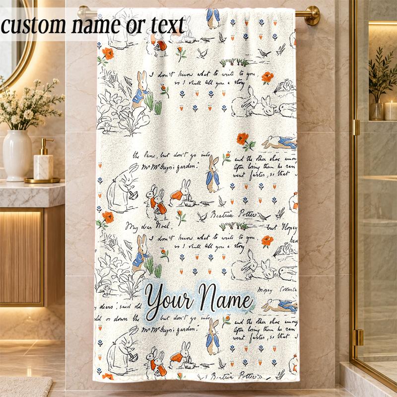 Beach TowelPeter Rabbit Custom Name Text Personalized Soft Towel for Beach Pool Indoor Home Decor Gift
