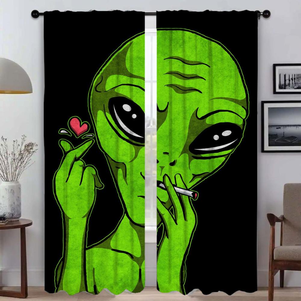 Curtains Child Room Extraterrestrial Blackout Curtain for Room 2 Panel Home Interior Curtains Shades Halloween Decoration Living