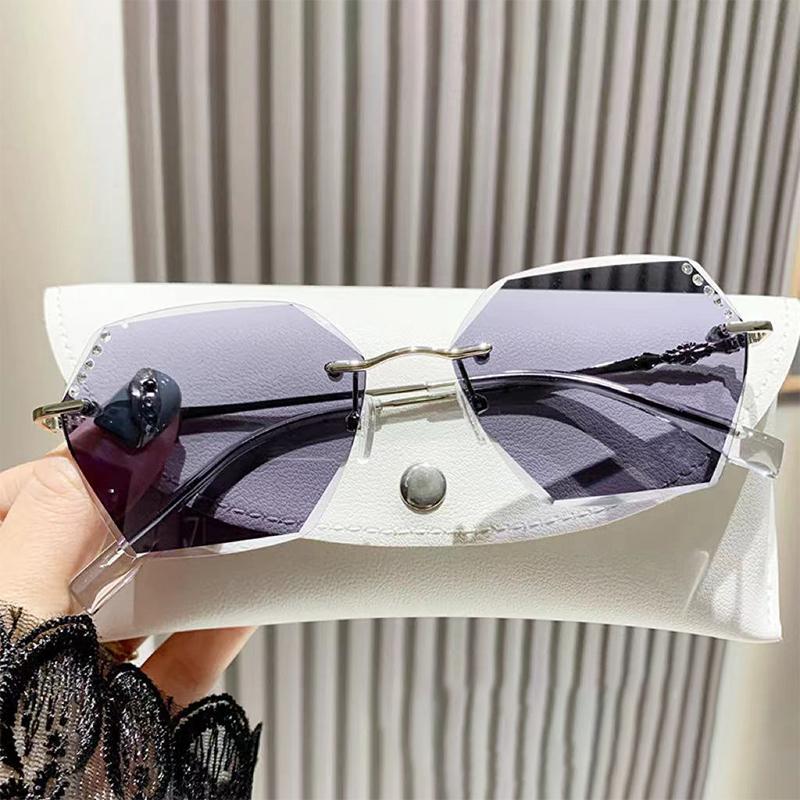 Photo-Sensitive Color-Changing Frameless Edge-Cutting Point-Drilled Anti-Blue-Light Large-Frame Near-Sighted Glasses 3318