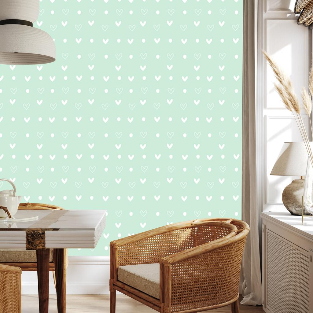 Mint and White Hearts Wallpaper 50x1000