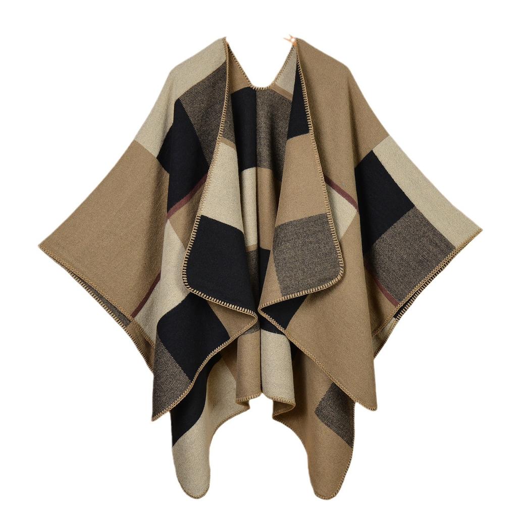 European American Women's Scarves Shawls With Creative New Sizes Square Blocks Ethnic Style Split Ends Thick Large Cloaks Warm