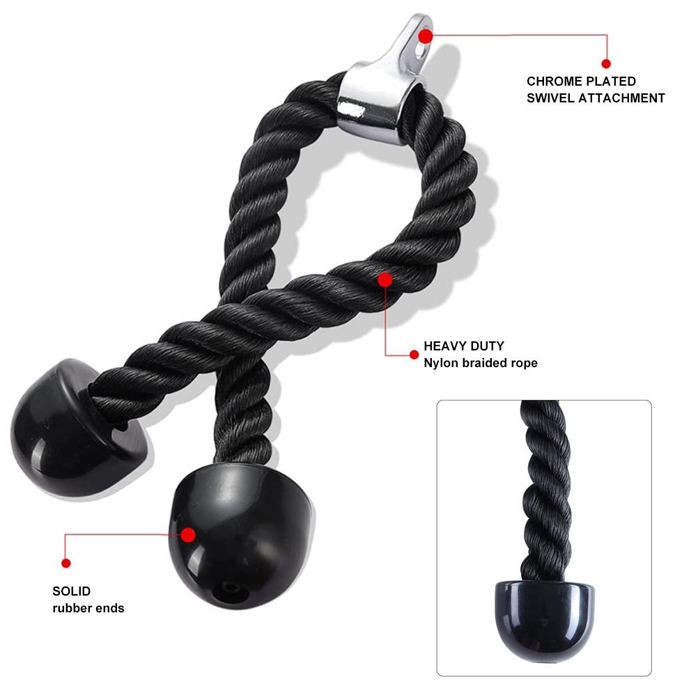 4 Pcs Nylon Triceps Rope and Chrome Rowing Parallel Grip with Carabiner Set Rowing High Pull Down Back Training Accessories
