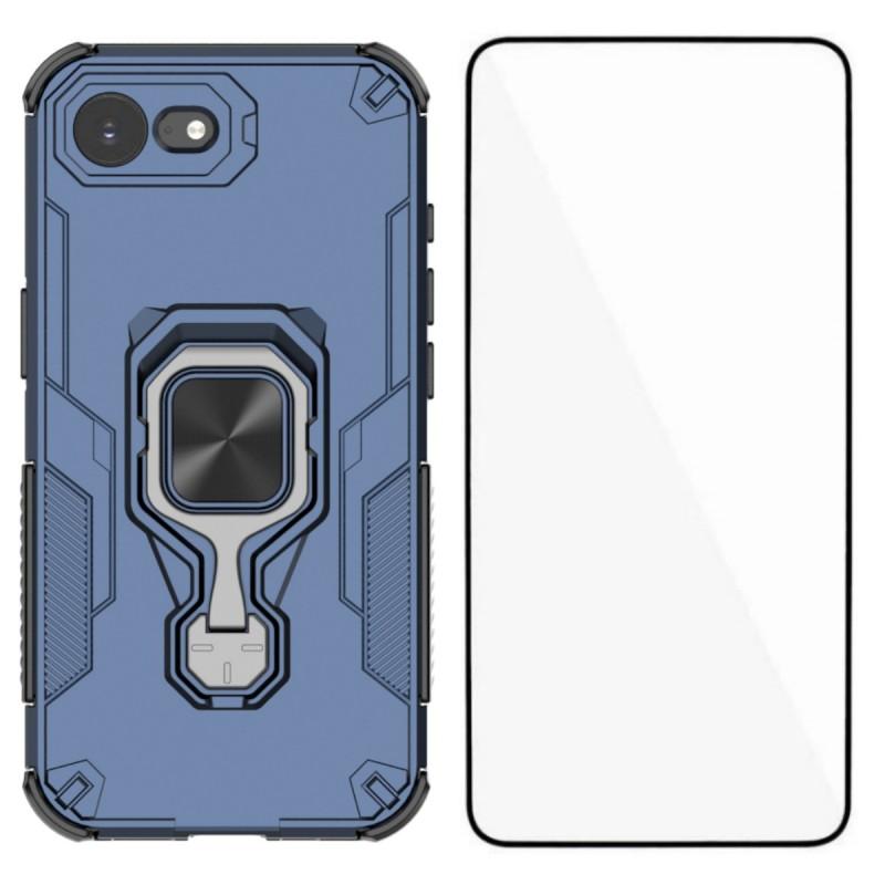 For iPhone 16e Phone Case WANLONFENG PC TPU Back Cover Kickstand with Tempered Glass