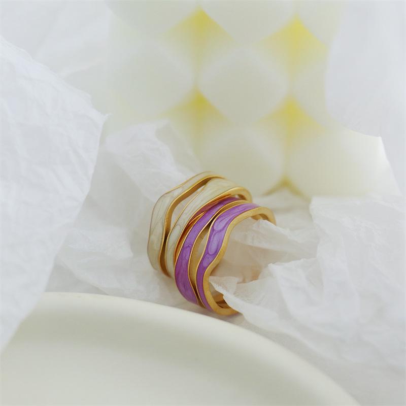 Geometric Enamel Smoke-Effect 18K Gold Plated Ring - Trendy Cool Style