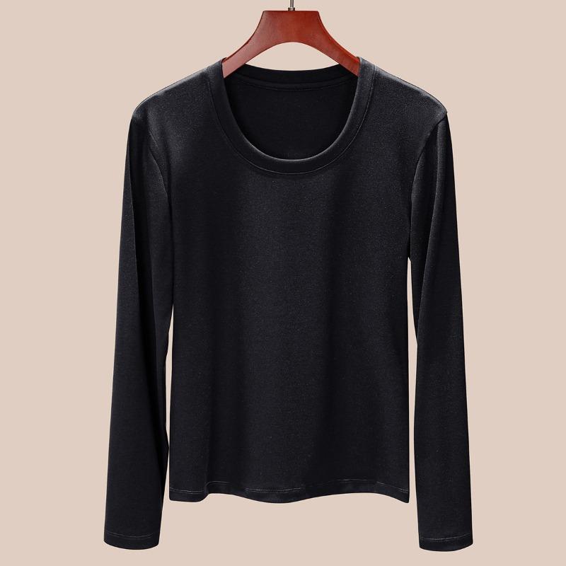 Neck Long-sleeved Tencel T-shirt Bottoming Shirt Women's Autumn Inner Wear Low Neck Slim-fitting and Thin Lyocell Top