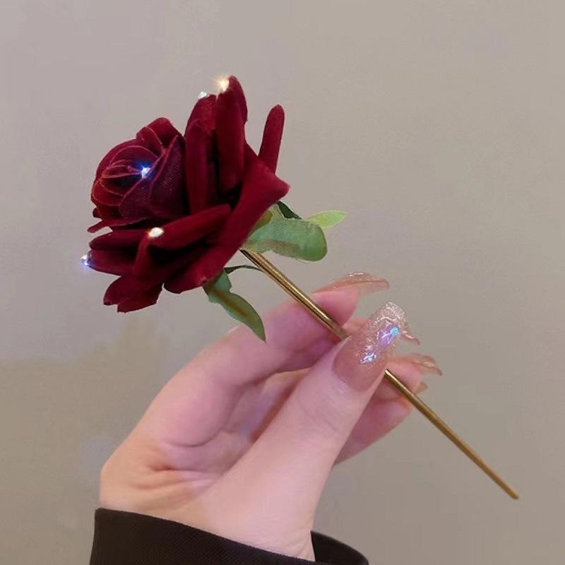 Vintage Rose Pearl Hairsticks for Women New Chinese Style Hairpin Fashion Hairpin Hair Clasp Charms Flower Hair Accessories