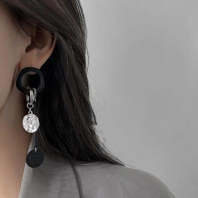 Pendientes colgantes largos negros con retrato, pendientes con borlas de moda con personalidad de temperamento de Europa y Estados Unidos, regalo de joyería para mujer