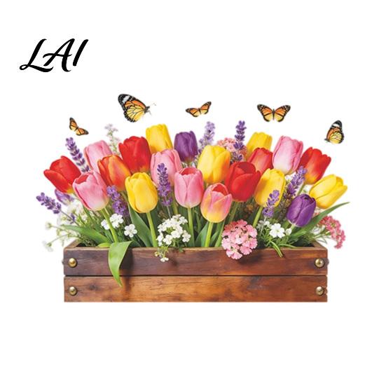 Long-lasting Wall Adhesive Tulip Flower Stickers Peel And Stick Decals Waterproof Vinyl Floral Colorful Spring Sticker Removable Self-Adhesive
