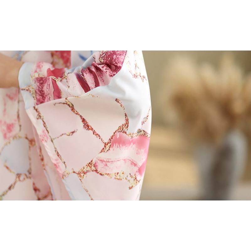 Dimanaf 2025 Women New Summer Plus Size T-Shirt Batwing Sleeves Printing V-Neck Vintage Loose Tops Tees Maxi