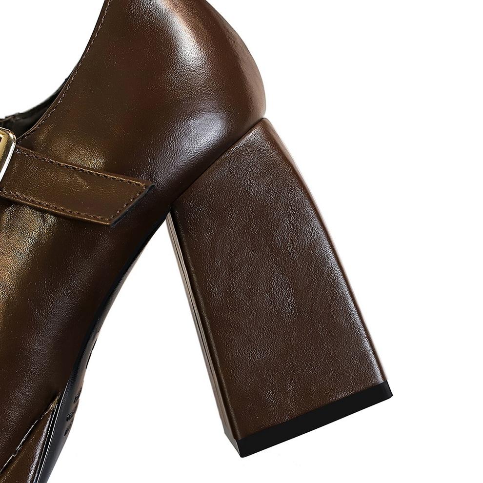 Talon épais, Talon carré, Talon haut, Plateforme imperméable, Bout carré, Décolleté bas, Boucle de ceinture, Bride droite, Chaussure simple pour femme