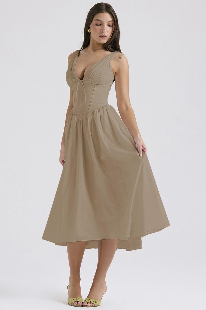 2026 summer new slim-fit suspender long dress style fashion printing V-neck temperament dress