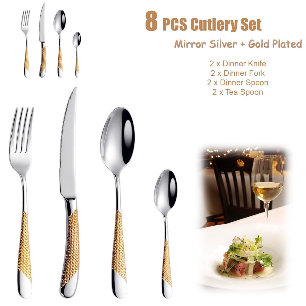 4/8/16/20/24/28 Pcs Luxury Gold Plated Cutlery Set Dishwasher Safe Flatware Set With Hammered Handle 18/10 Steel Silverware Set