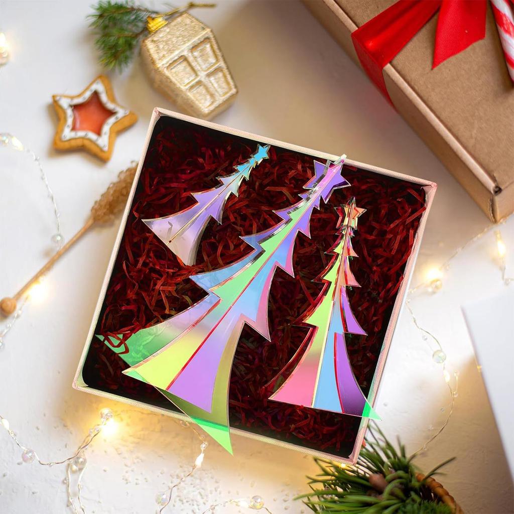 Prismatic Iridescent Christmas Tree 3 Pieces Iridescent Colorful Acrylic 3D Decor Holographic Desktop Christmas Tree for Indoor