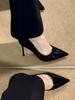 Black Red-soled High Heels Women's Stilettos 2025 Autumn and Winter New Sequined Crystal Wedding Shoes Pointed Professional Sexy Single Shoes