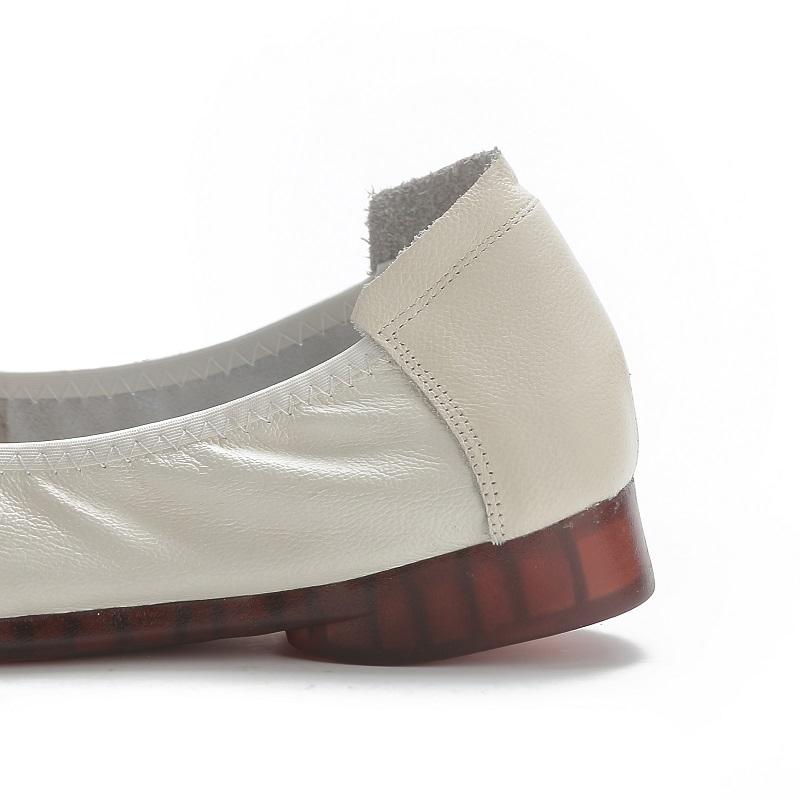 New Real Cow Leather Ballet Flats Woman Slim Foot Shoes Ladies Vintage Floral Moccasins Woman Luxury Flattie Beige Slip On Shoes