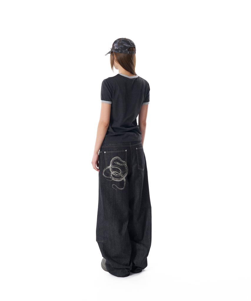 AAKAM Stamp Printed Ringer Top (Dark Gray)