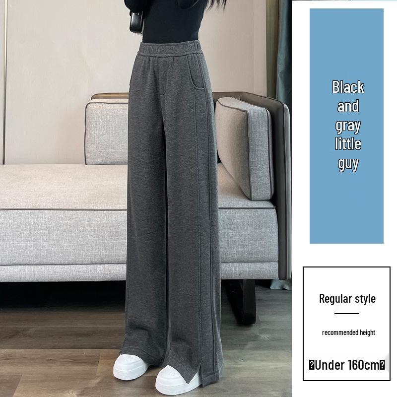 

Women s Plus Velvet Wide-Leg Woolen Trousers: Autumn/Winter Loose Straight-Leg Pants with Split Design S for 80-95 jin