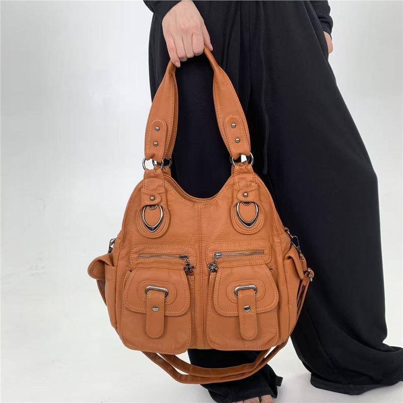Y2K Retro Pleated Pu Shoulder Bag Multi-Pocket Personalized Street Messenger Handbag