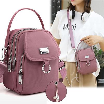 Mini Shoulder Bag for Girls Oxford Cloth Zipper Phone Bag with Headphone Jack Crossbody Bag Versatile Fashion  Women'S Bags