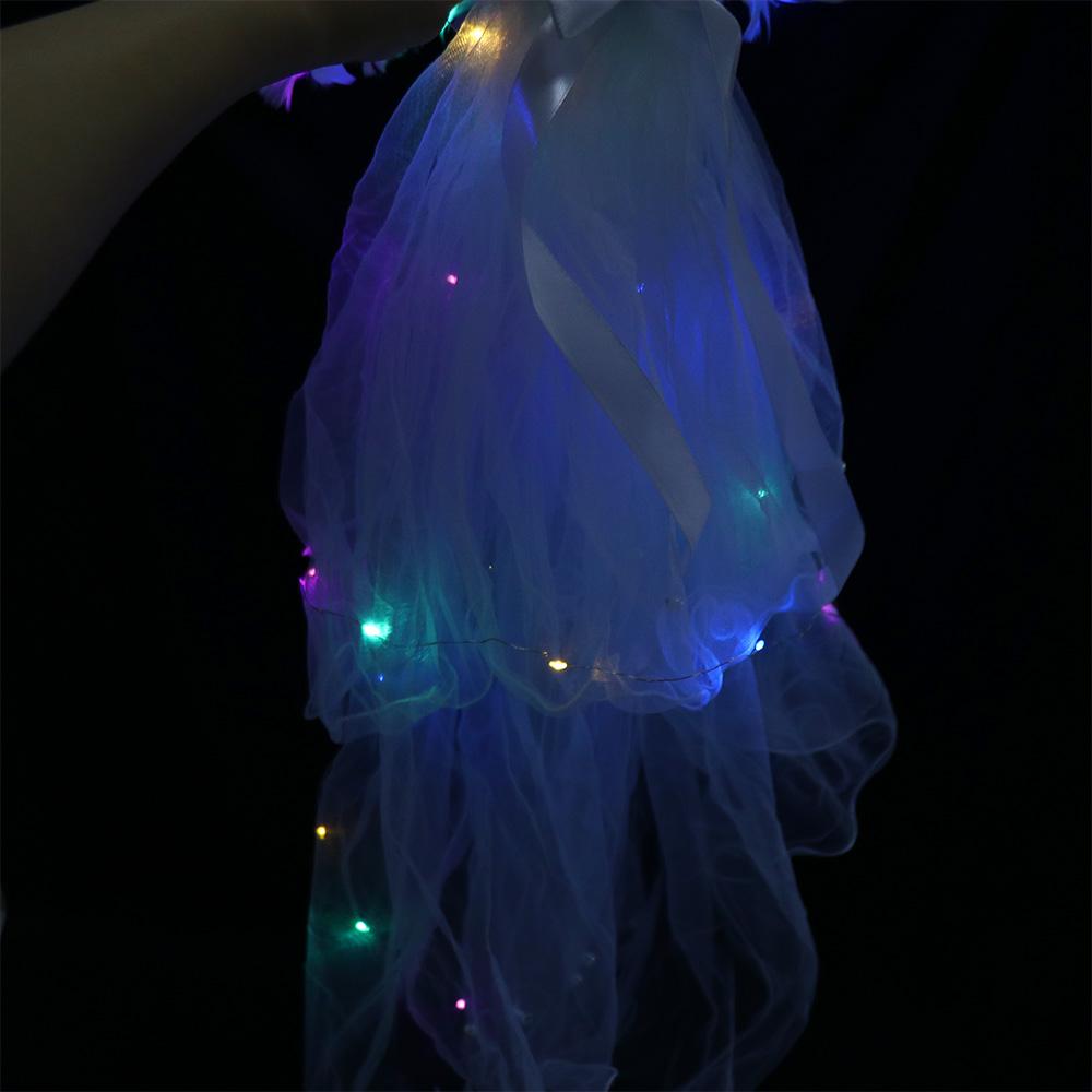 Feather White Veil Bridal LED Light Bride Veil Korean Bride Headwear Headbands Women Wedding Veil