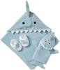 Baby Aspen Baby Bath Gift Set (Blue Shark Print) - 3-Piece Set: Hooded Bath Towel, Mittens, Slippers, Bath Poncho, and Baby Bathrobe