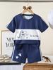 Boys' 2-Piece Casual Set: Cartoon Dinosaur & Letter Print Crew-Neck Short-Sleeve T-Shirt and Loose Shorts (Spring/Summer)