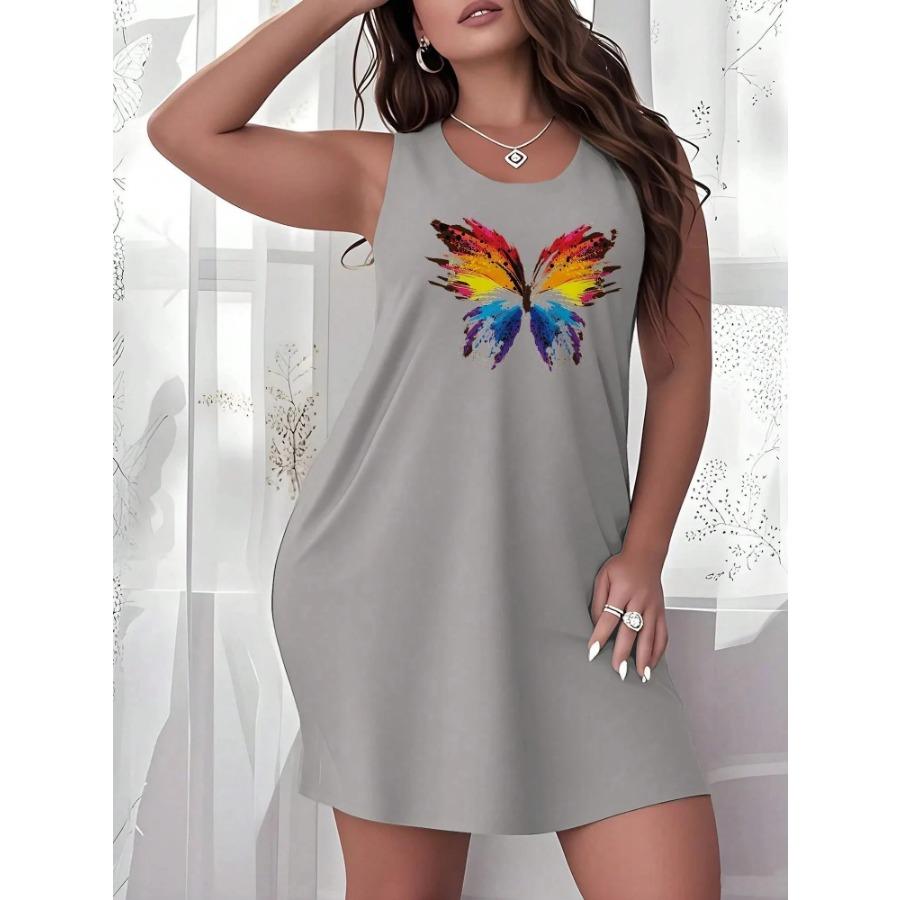 Summer Butterfly Print Womens Dresses Cute Sleeveless Crew Neck Tank Dress Breathable Y2k Ladies Clothes Woman Clothing Tops