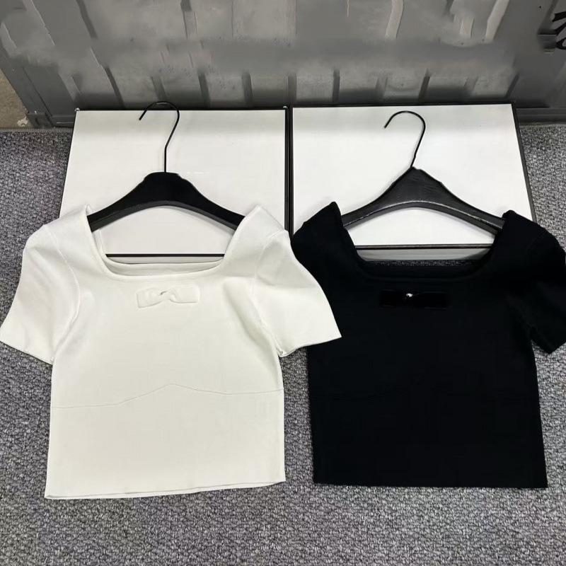 European-Style Square Neck Bow Knit Top - Women's Short Sleeve, Casual & Versatile for Spring/Summer 2026