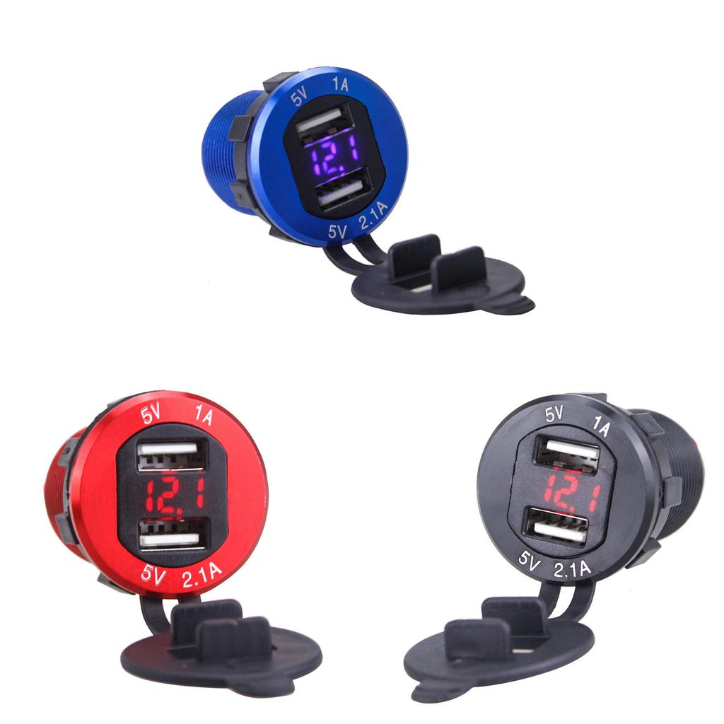 Versatile 12v/24v Car Cigarette Lighter Socket Plug Dual Usb Charger Adapter Featuring Led Voltmeter